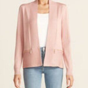 Carmen Marc Valvo Exposed Zipper Lightweight Open Cardigan
